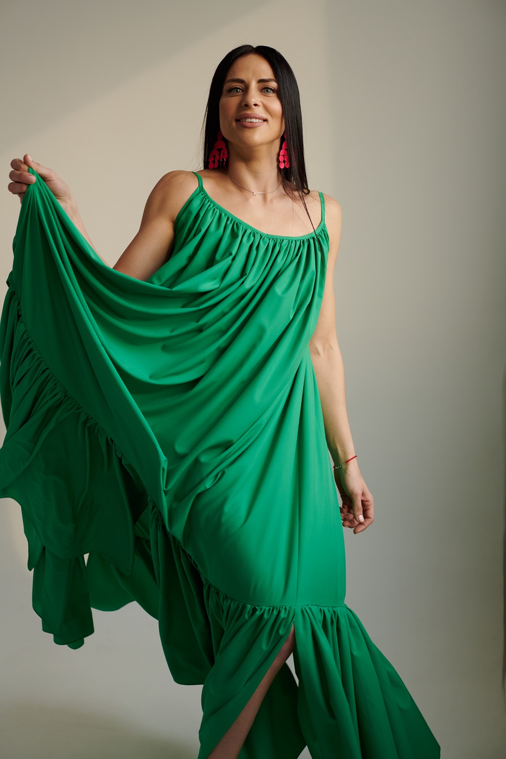 Green maxi dress with straps